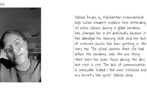 Excerpt from a photo essay created by a student at The Manhattan International High School in fall 2020. Image courtesy of Tania Mohammed. United States, 2020.