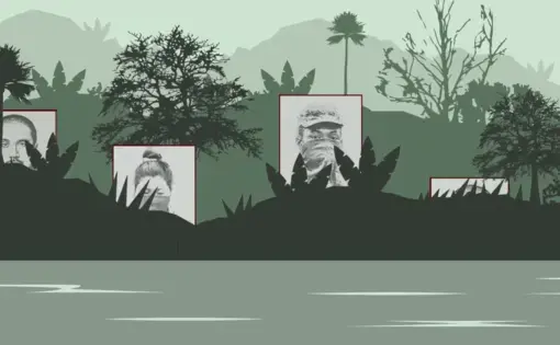 A graphic displaying a series of human portraits going up and down.