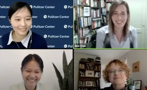 Boyoung Lim, Gina Chua, Karen Hao, and Joanne Cavanaugh Simpson smile on a Zoom webinar.