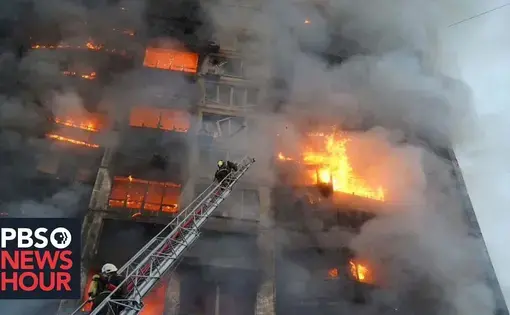 A building a blaze in Ukraine