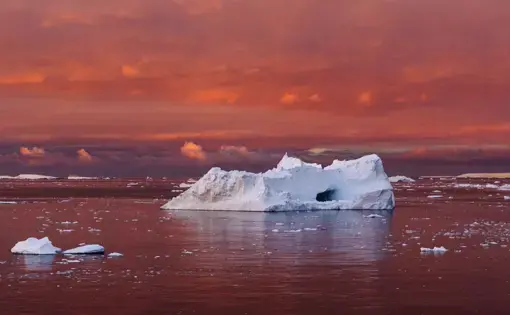 Ice melting during sunset