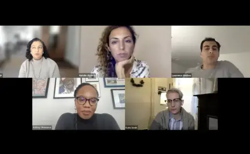 Screenshot of five speakers on Zoom.