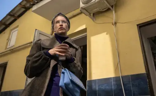 Woman looks up
