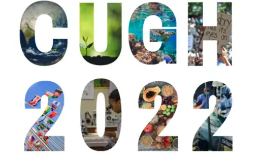 The CUGH 2022 logo. It is split into two lines and is comprised of a photo collage.