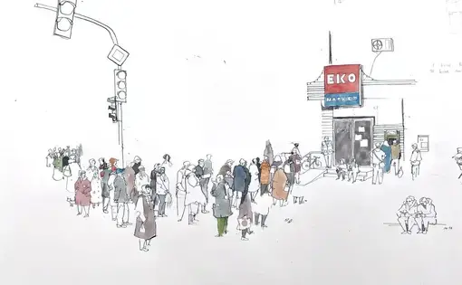Line outside supermarket in Odesa