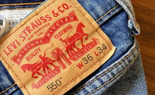 Tag on the back side of a pair of Levi's blue jeans