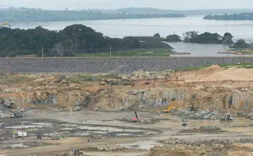 Construction of the Belo Monte hydroelectric plant in the Brazilian Amazon, pictured in 2014. The mega-project has been the subject of investigations for impacting indigenous rights and the environment.