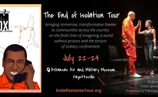 Graphic announcing 'The Box' End of Isolation performance in Fayetteville, AK