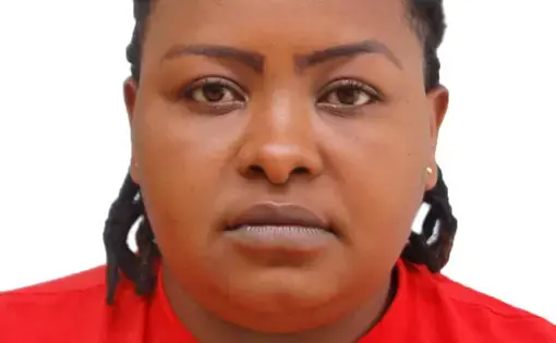A person with braided hair and a red shirt.