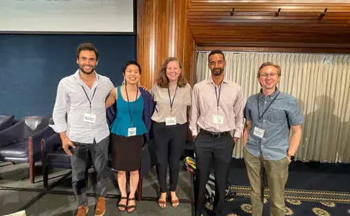 Climate Science Fellows attend "Interconnected: Reporting the Climate Crisis" conference in Washington, D.C. From left to right: Agostino Petroni, Kristen Chin, Emma Johnson, Brett Marsh, Christian Elliott. Image by Kem Knapp Sawyer. United States, 2022.