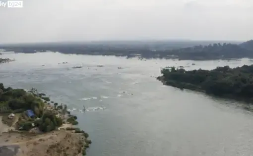 An aerial drone image of the Mekong Delta.