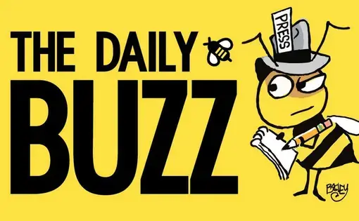 the daily buzz logo with a suspicious looking bee detective