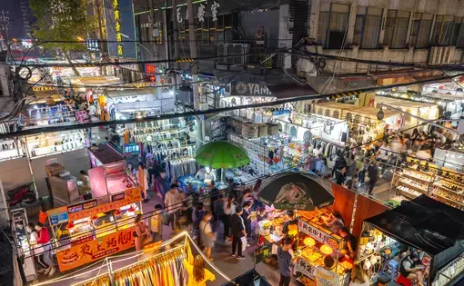 Wuhan night market with high pedestrian flow nearby in Hankou of Wuhan. China, 2020.