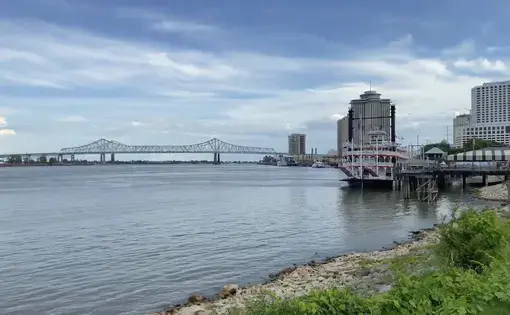 The Mississippi River along the Moonwalk Riverfront Park in New Orleans
