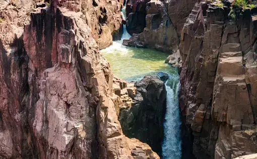 The Raneh Falls is a natural water fall on the Ken River, located in Chhatarpur district in the Indian state of Madhya Pradesh. Image by Deepak Bishnoi/Shutterstock.