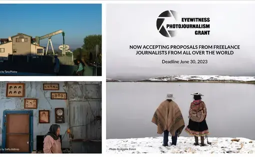 A photo collage advertising the "Eyewitness Photojournalism Grant"