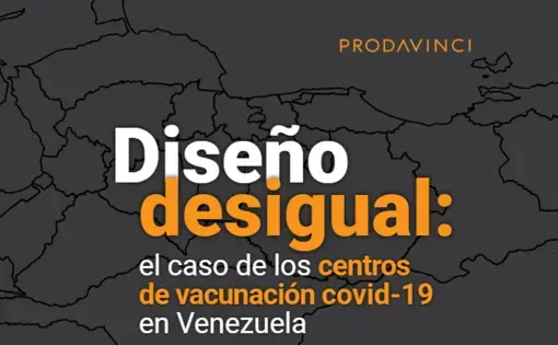 Portada del reporte, titulado "Diseño desigual: Título en español: Diseño desigual: el caso de los centros de vacunación de covid-19 en Venezuela