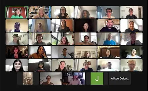 Students and facilitators smile zoom into virtual orientation.