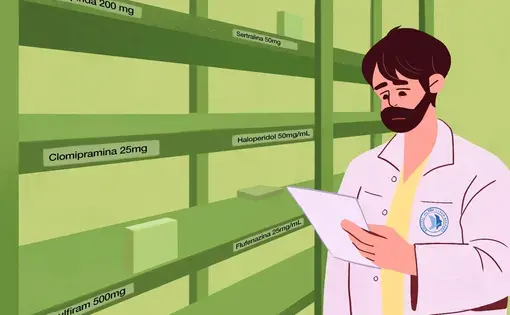 illustration of a pharmacist holding a piece of paper