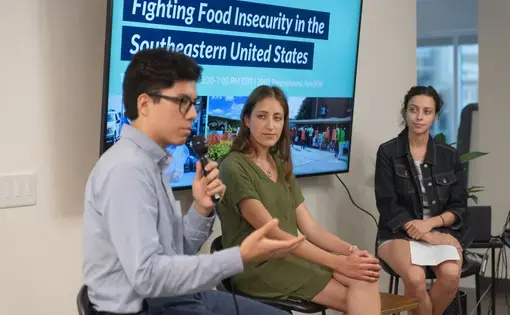 Reporting Fellow alums discuss food insecurity at the first Talks@Pulitzer event in the Pulitzer Center's new D.C. office.