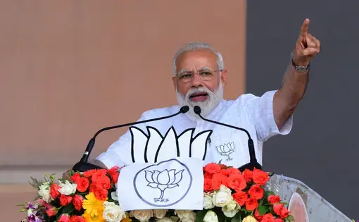 Prime Minister of India Narendra Modi addresses BJP activist during an election campaign rally ahead of Lok Sabha or general election 2019 on April 03, 2019 in West Bengal, India.