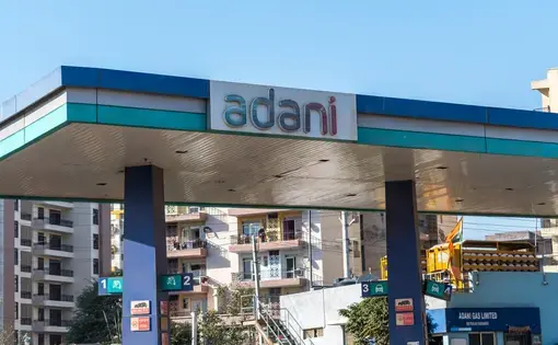 Newly opened Adani gas fuel station in Faridabad, Haryana. India, 2023.