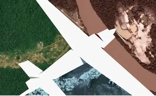 a picture of a rainforest and a drawn plane