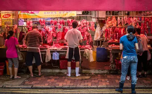 Stock Photo ID: 1668900436  Hong Kong - October 17, 2017: Local meat shop in Hong Kong.