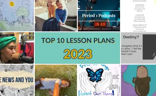 Decorative collage showing images and student work from the year's top lesson plans.