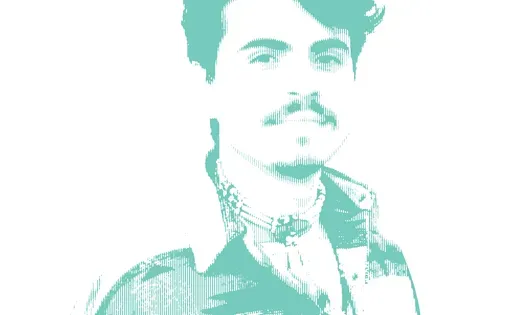 teal halftone illustration of a young indigenous person