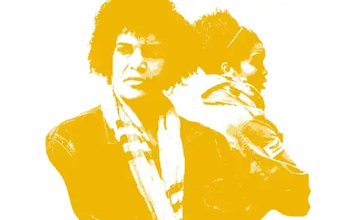 yellow halftone illustration of two people standing back to back
