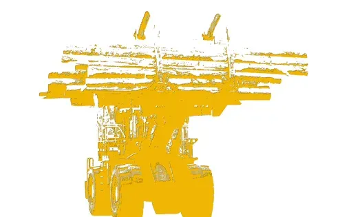a yellow halftone illustration of a truck holding logs