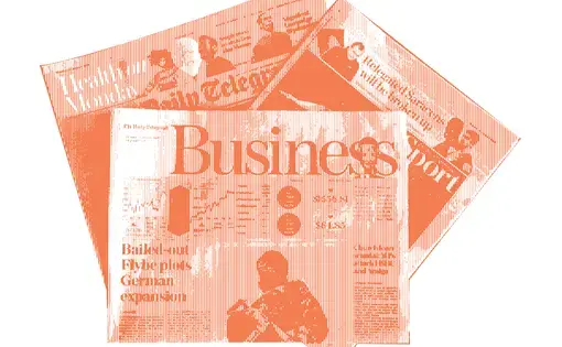 orange halftone illustration of three newspapers stacked on each other