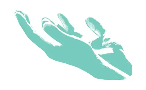 teal halftone illustration of praying hands