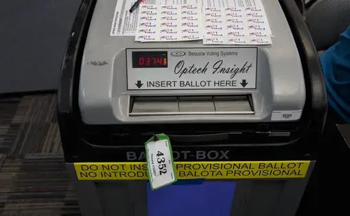 Voting machine at polling station in 2012 Presidential Election on November 06, 2012 Ventura County, California, Image by Joseph Sohm/Shutterstock.
