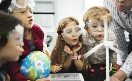 students in a science classroom