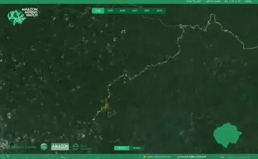 Map of Brazil with suspected illegal mining sites highlighted