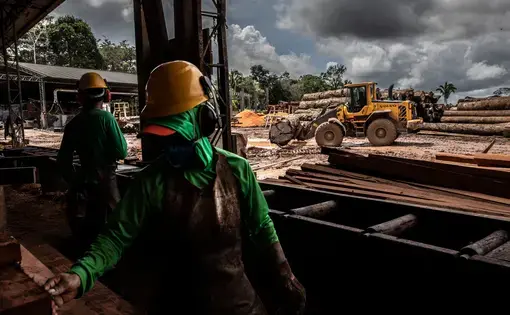 Trabajadores en un aserradero cerca de Jacamin, en el Estado de Pará, en Mayo de 2023. Image by Dado Galdieri. Brazil, 2023.