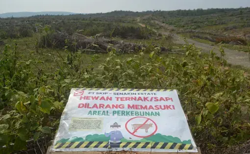a sign with a drawing of a park ranger and a cow with an X over it