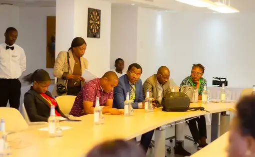 Panelists and attendees at the documentary screening of At the Heart of Artisanal Timber Exploitation in the Congo Basin in Kinshasa during the 20th meeting of the Congo Basin Forest Partnership. Image courtesy of Afy Malungu. DRC, 2024.