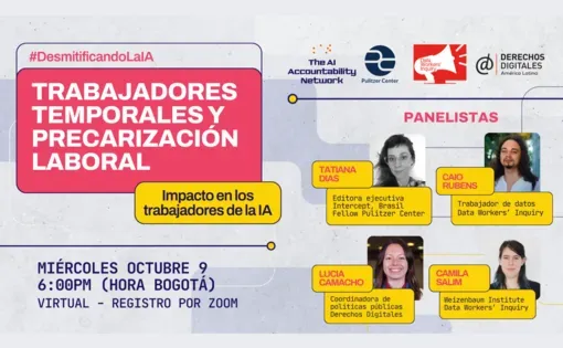 "Inteligencia artificial, trabajadores temporales y precarización laboral" poster de evento