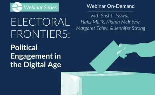 Webinar graphic with title and hand dropping ballot into box