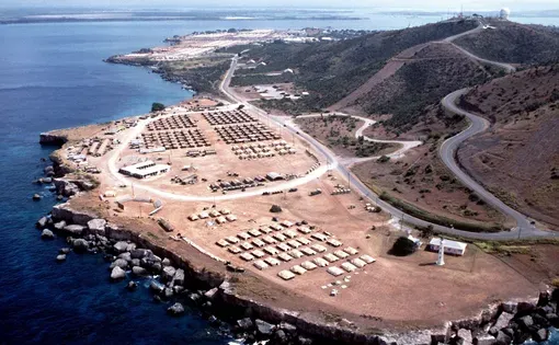 Aerial view of the U.S. Naval Station Guantanamo Bay Cuba. Jul. 1 1994. Image by Everett Collection/Shutterstock.
