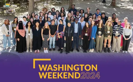 Photo of Washington Weekend attendees with "Washington Weekend 2024" graphic overlay