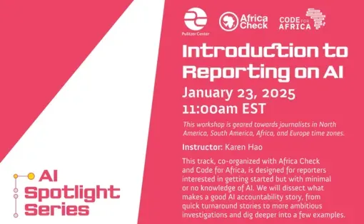Training: Introduction to reporting on artificial intelligence. Date: January 23, 2025 at 11 am eastern time zone registration required