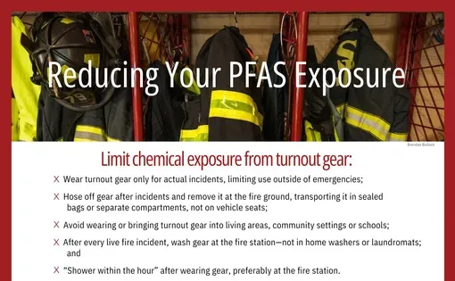 A flyer for firefighters about how their health may be affected by PFAS exposure in the workplace.