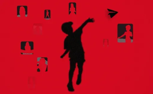 illustration of child and social media images