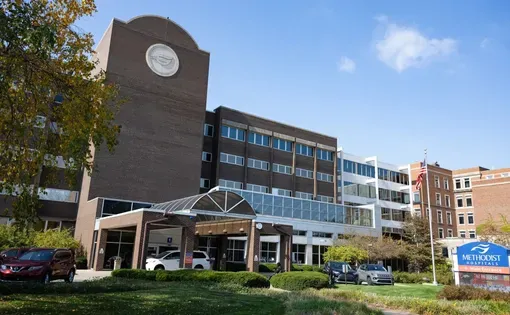 exteror of the main entrance of Methodist Hospital in Gary