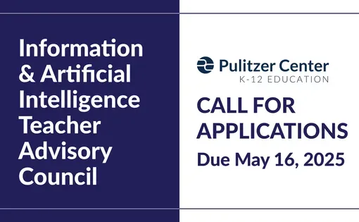 Promotional Graphic for the Advisory Council. It reads Information and Artificial Intelligence Teacher Advisory Council. Call for Applications due May 16, 2024