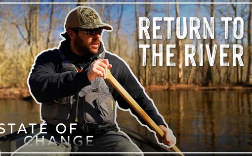 photo of man rowing in a river, "Return to the River State of Change"